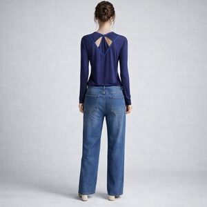 La Perla Navy Blue Fitted Cardigan Lounge Size S Embroidered Back Cutout Stretch